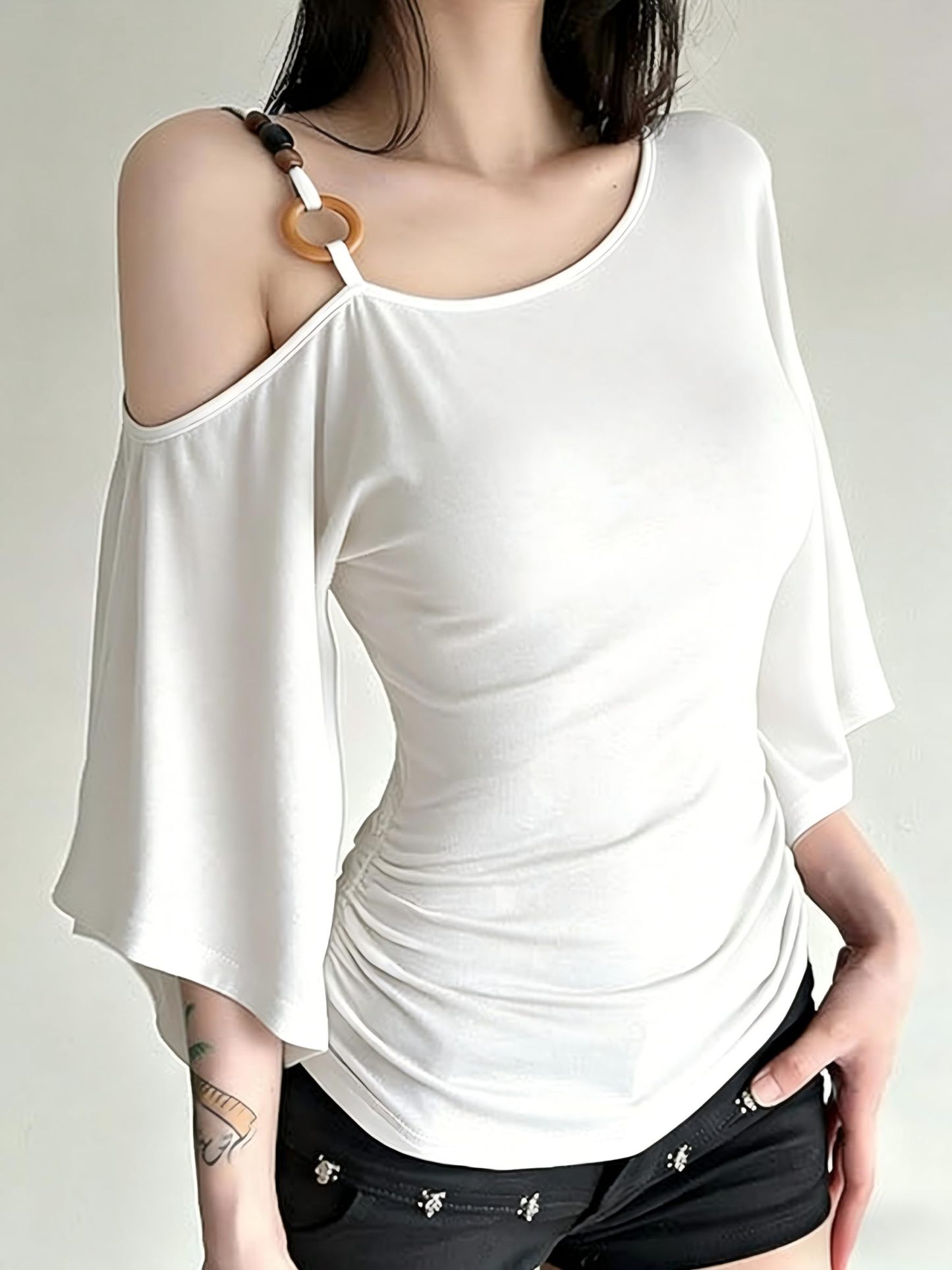 Women One Shoulder Halter Top 