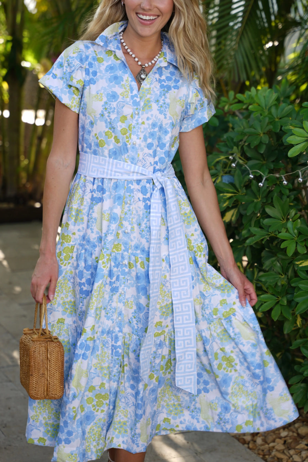 V-Neck Short-Sleeve Brazil Blue Dress