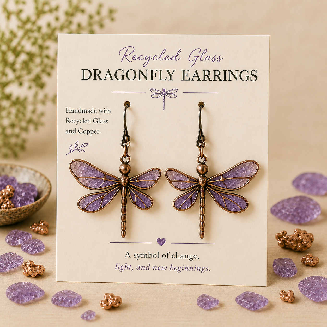 Recycled Glass Ginkgo Leaf Earrings