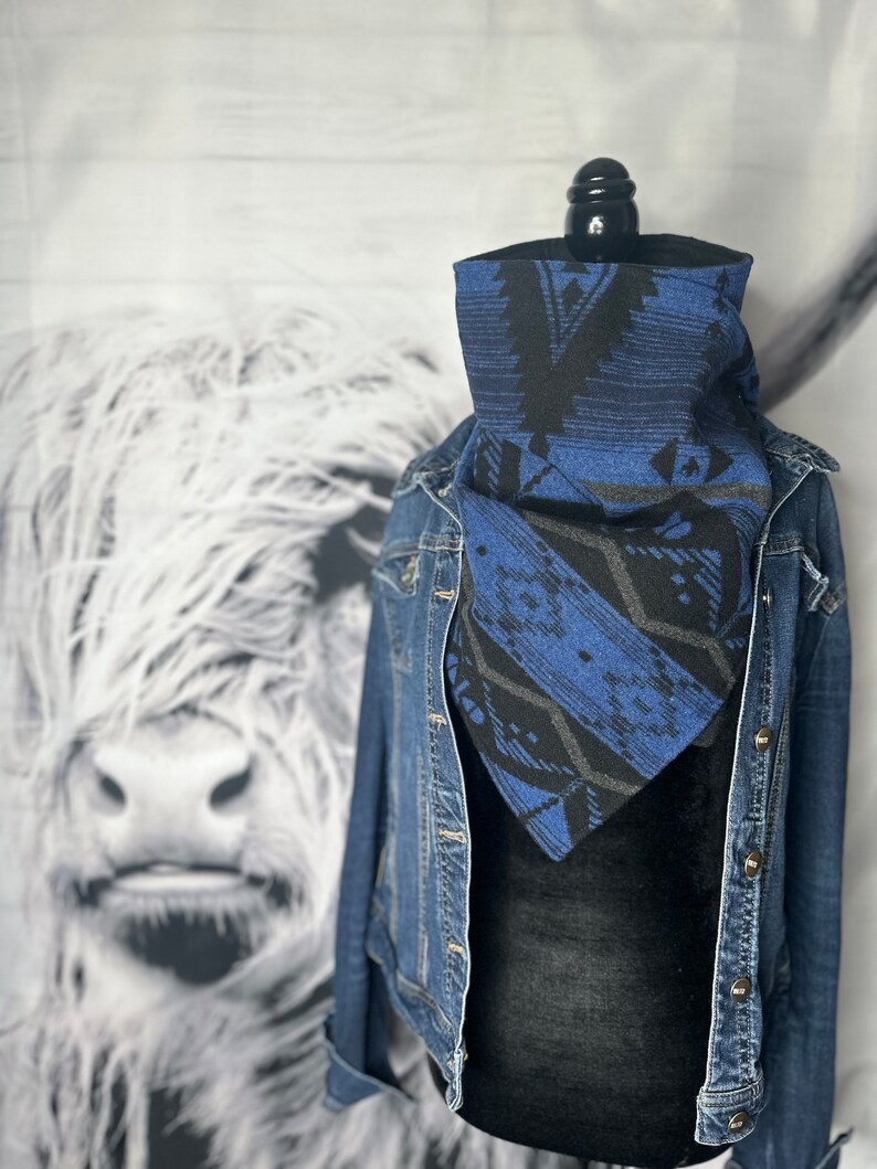 Cobalt Blue Western Aztec Warm Neck Hood