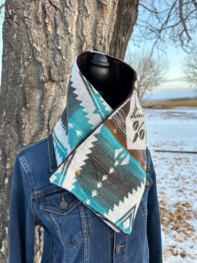 Western Blue Aztec Warm Neck Hood