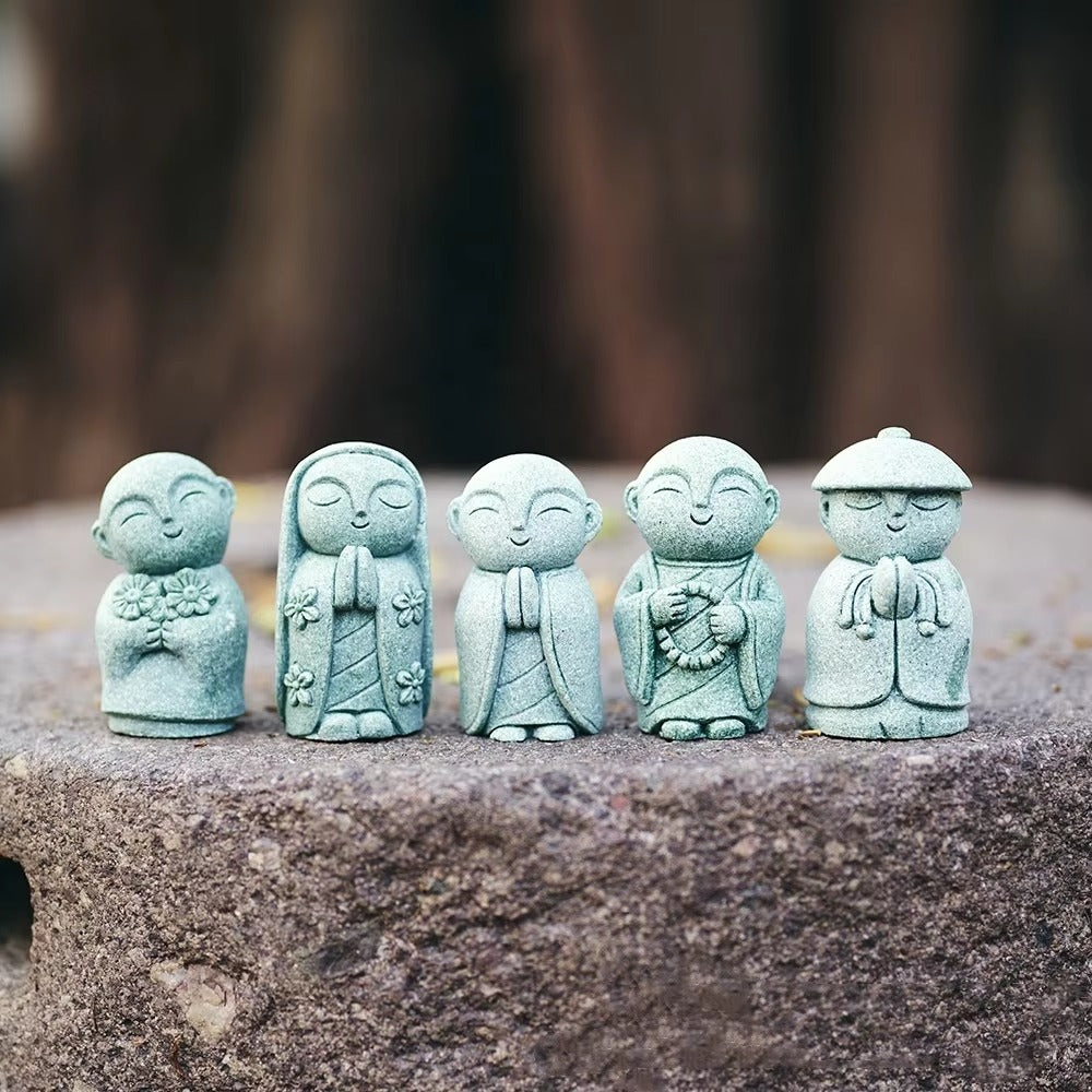 Handcrafted Stone Zen Jizo Statue Set (All 5 Designs Included)