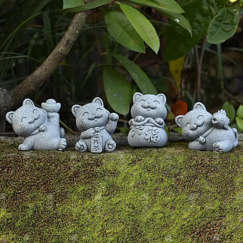  Handcrafted Stone Zen Cat Statue