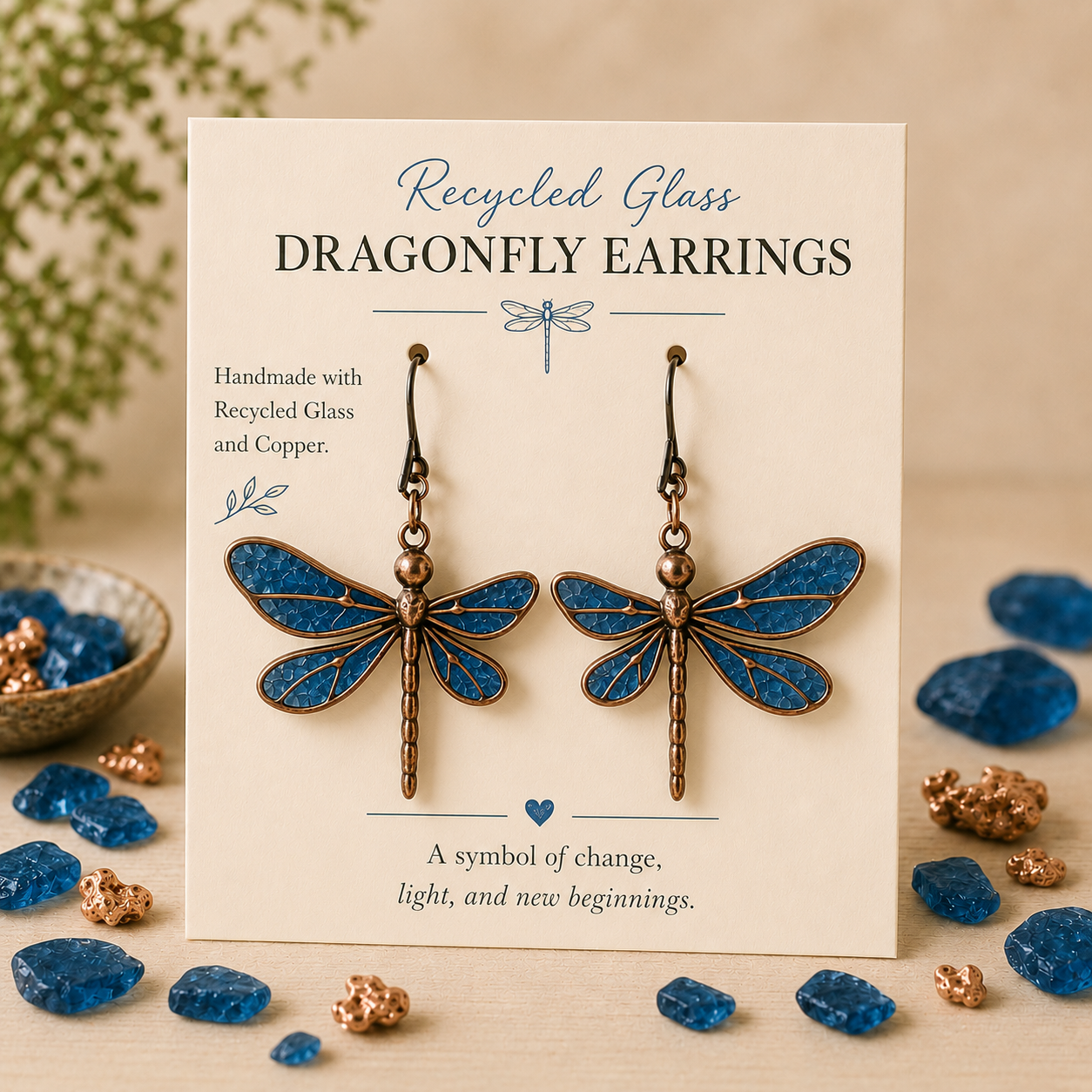 Recycled Glass Ginkgo Leaf Earrings