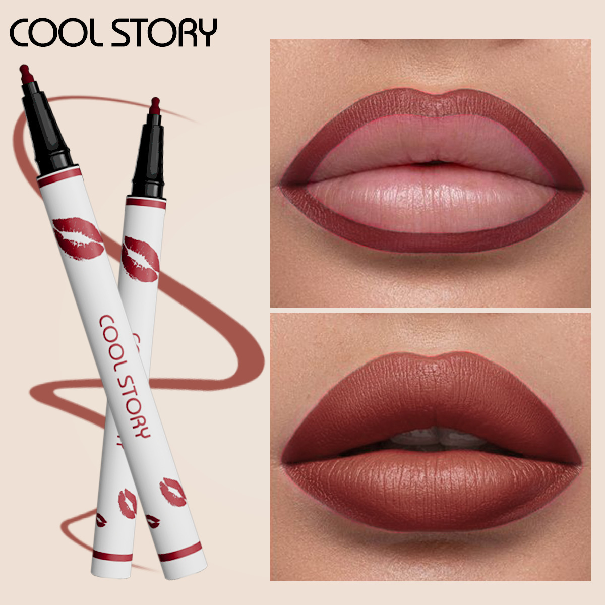 Multi-functional lip liner, matte liquid lipstick pen, non-stick cup lip gloss, fixed color, lip gloss pencil, long-lasting waterproof sweat makeup