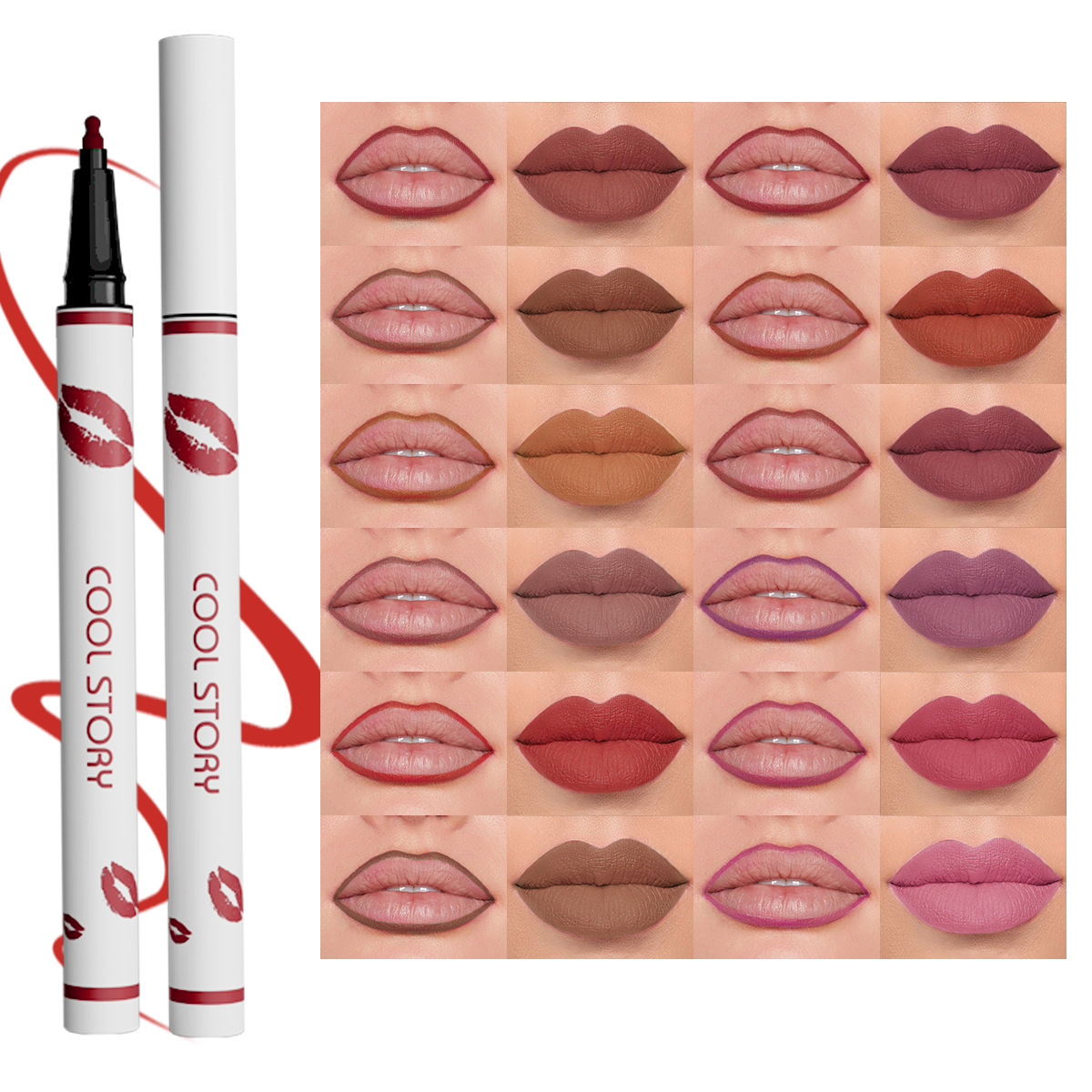  Multi-functional lip liner, matte liquid lipstick pen, non-stick cup lip gloss, fixed color, lip gloss pencil, long-lasting waterproof sweat makeup
