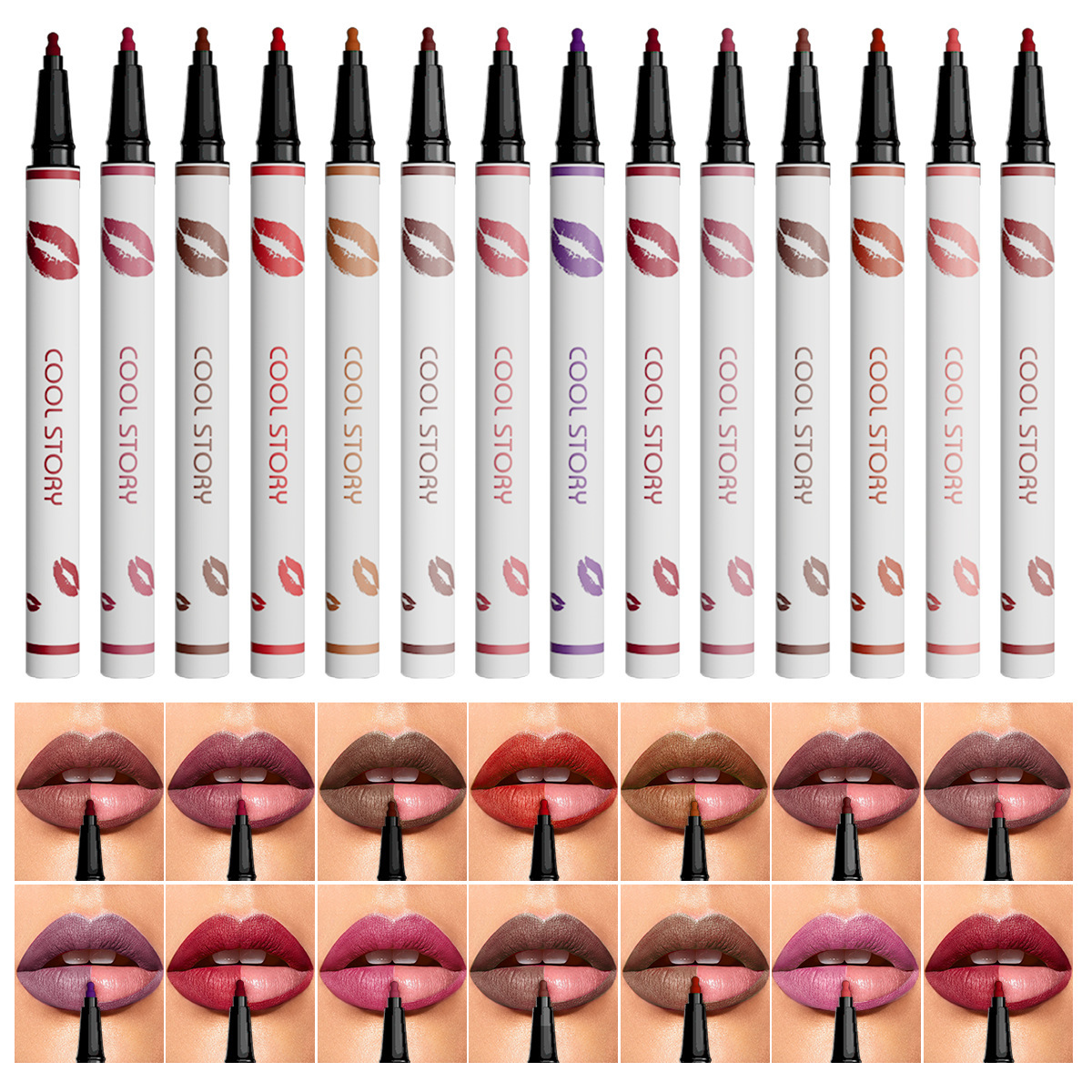  Multi-functional lip liner, matte liquid lipstick pen, non-stick cup lip gloss, fixed color, lip gloss pencil, long-lasting waterproof sweat makeup