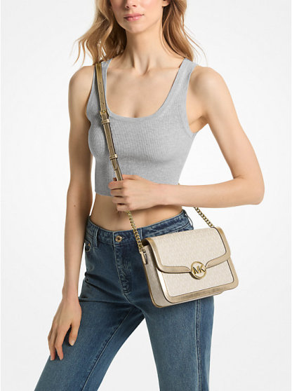 Leida Medium Metallic Signature Logo Shoulder Bag