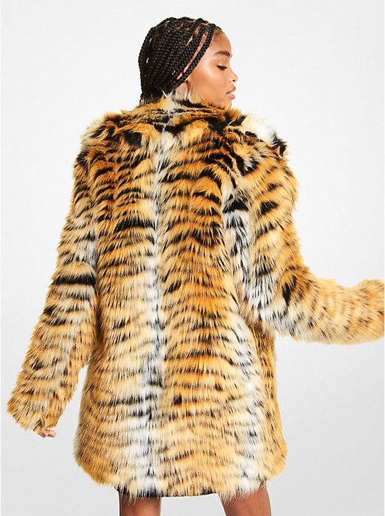 Tiger Print Faux Fur Coat