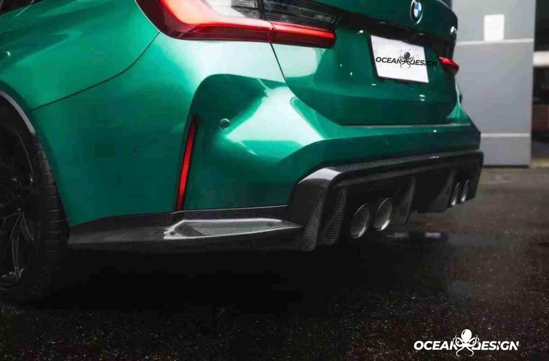 2021–2025 BMW M3 (G80) / M4 (G82) 3D Style Rear Diffuser Protectors– Dry Carbon Fiber, 3K Matte Finish
