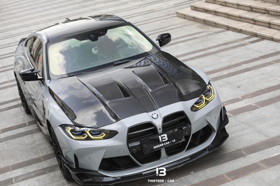 BMW G80 M3/G82 M4 AP Style Vented Dry Carbon Hood - styling view