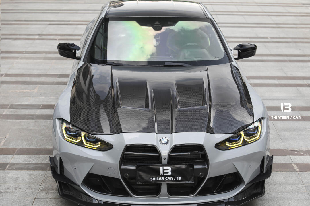 BMW G80 M3/G82 M4 AP Style Vented Dry Carbon Hood - styling view