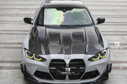 BMW G80 M3/G82 M4 AP Style Vented Dry Carbon Hood - styling view