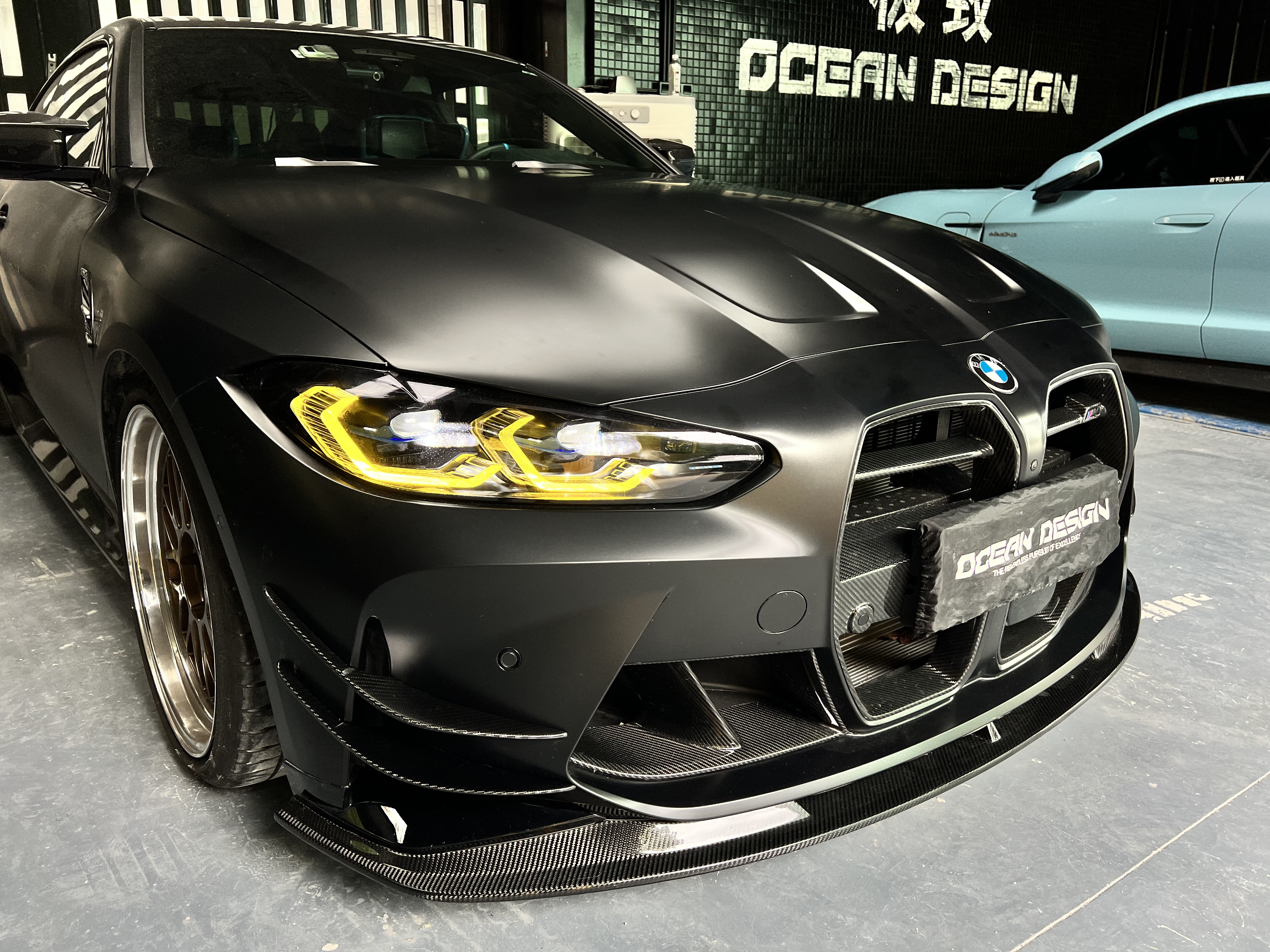 BMW G80 M3/G82 M4 AC Style Dry Carbon Lip and Canards - styling view
