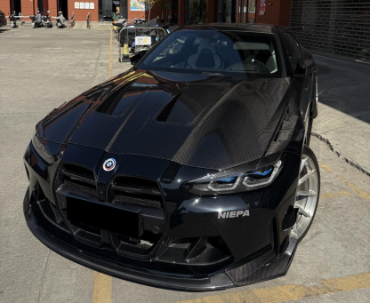 BMW G80 M3/G82 M4 AP Style Vented Dry Carbon Hood - styling view