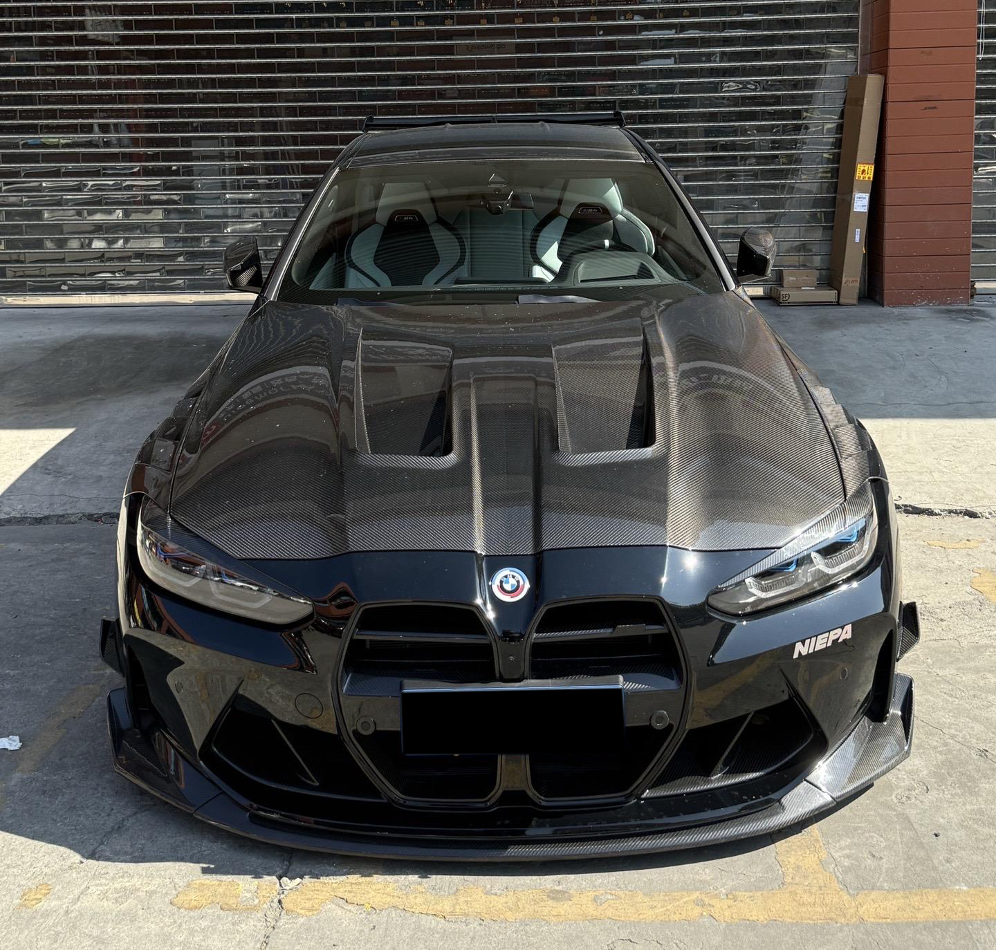 BMW G80 M3/G82 M4 AP Style Vented Dry Carbon Hood - styling view