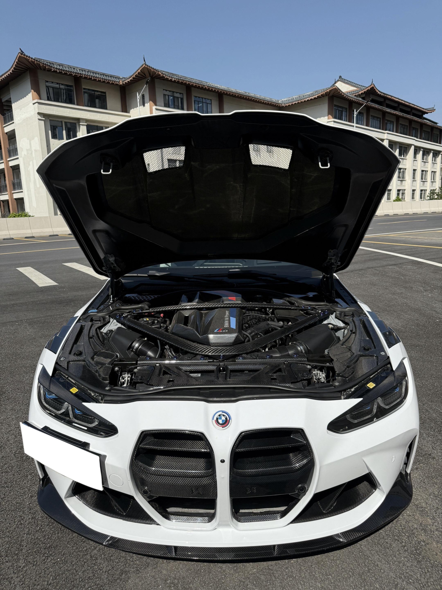 BMW G80 M3/G82 M4 AP Style Vented Dry Carbon Hood - styling view