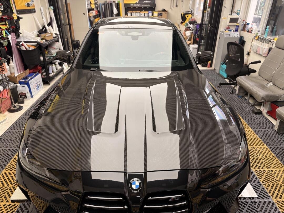 BMW G80 M3/G82 M4 AP Style Vented Dry Carbon Hood - styling view