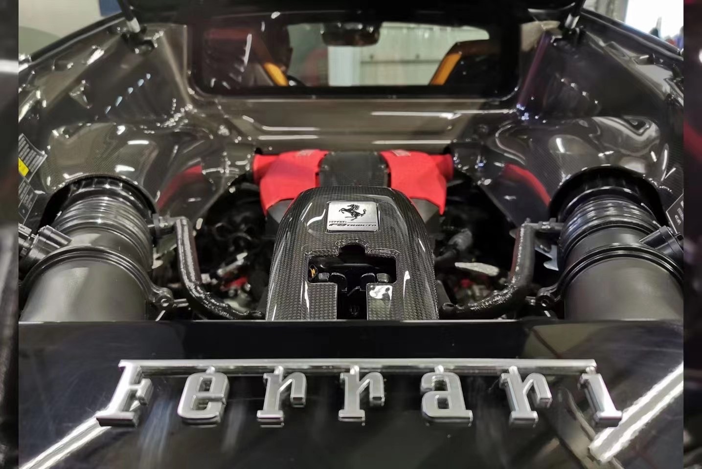 2019-2024 Ferrari F8 Engine Interior Dry Carbon Fiber OEM Series Bodykit