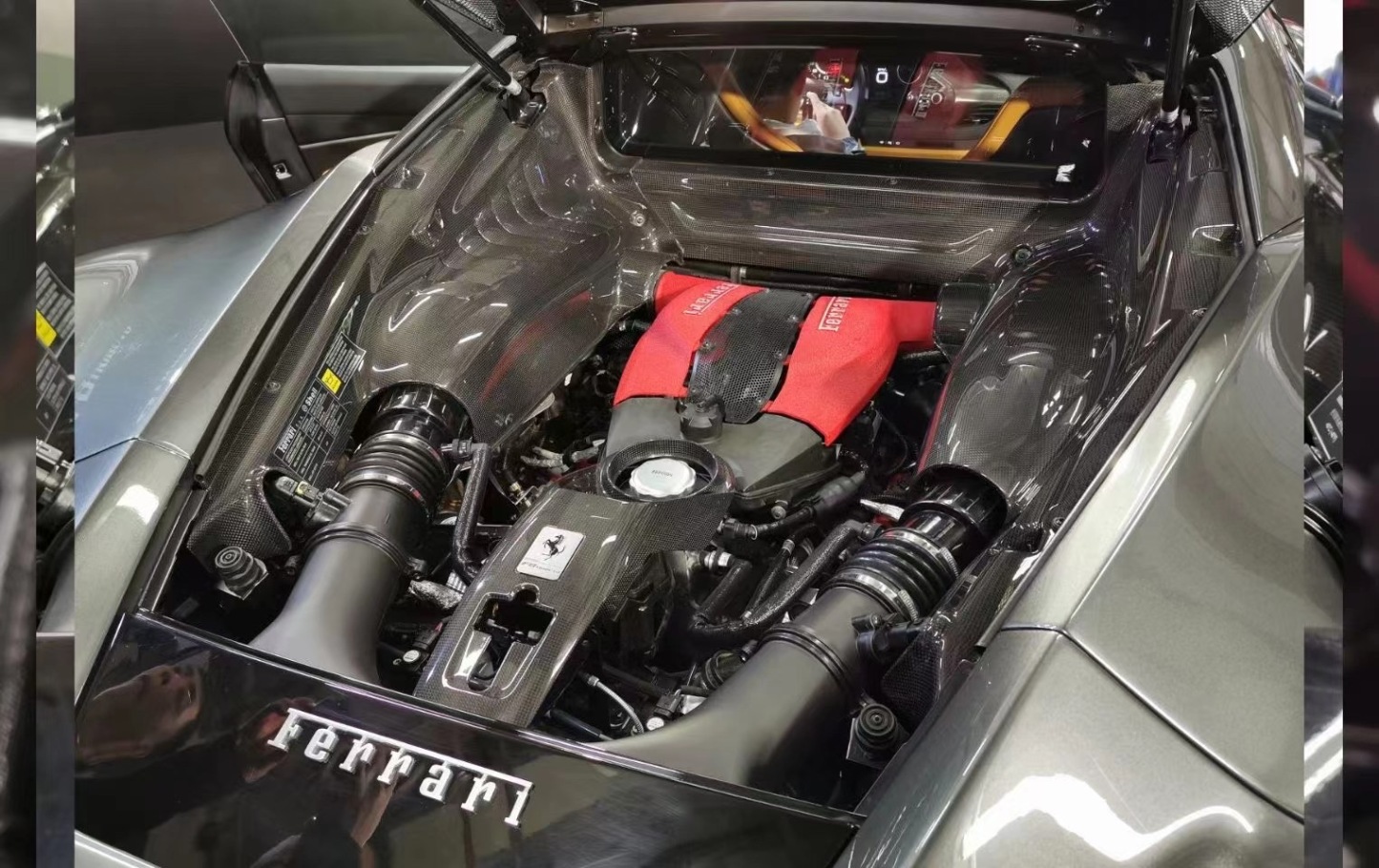 2019-2024 Ferrari F8 Engine Interior Dry Carbon Fiber OEM Series Bodykit