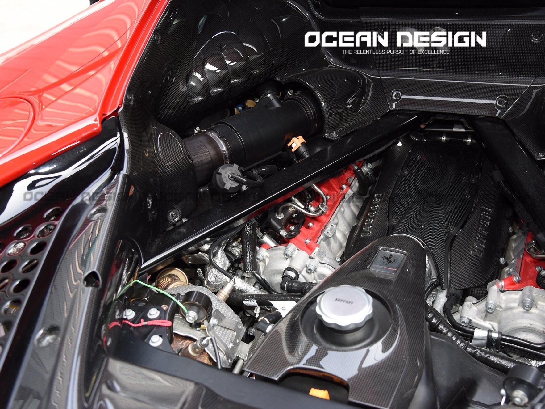 2020-UP Ferrari SF90 Stradale Engine Interior with Cooling Mesh Dry Carbon Fiber OEM Series Bodykit