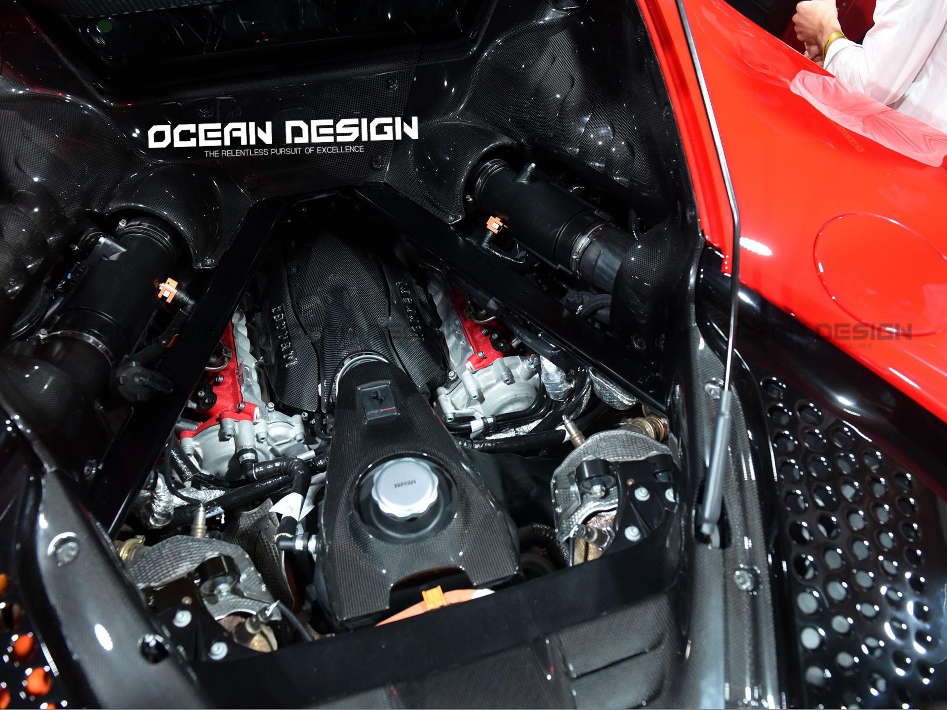 2020-UP Ferrari SF90 Stradale Engine Interior with Cooling Mesh Dry Carbon Fiber OEM Series Bodykit