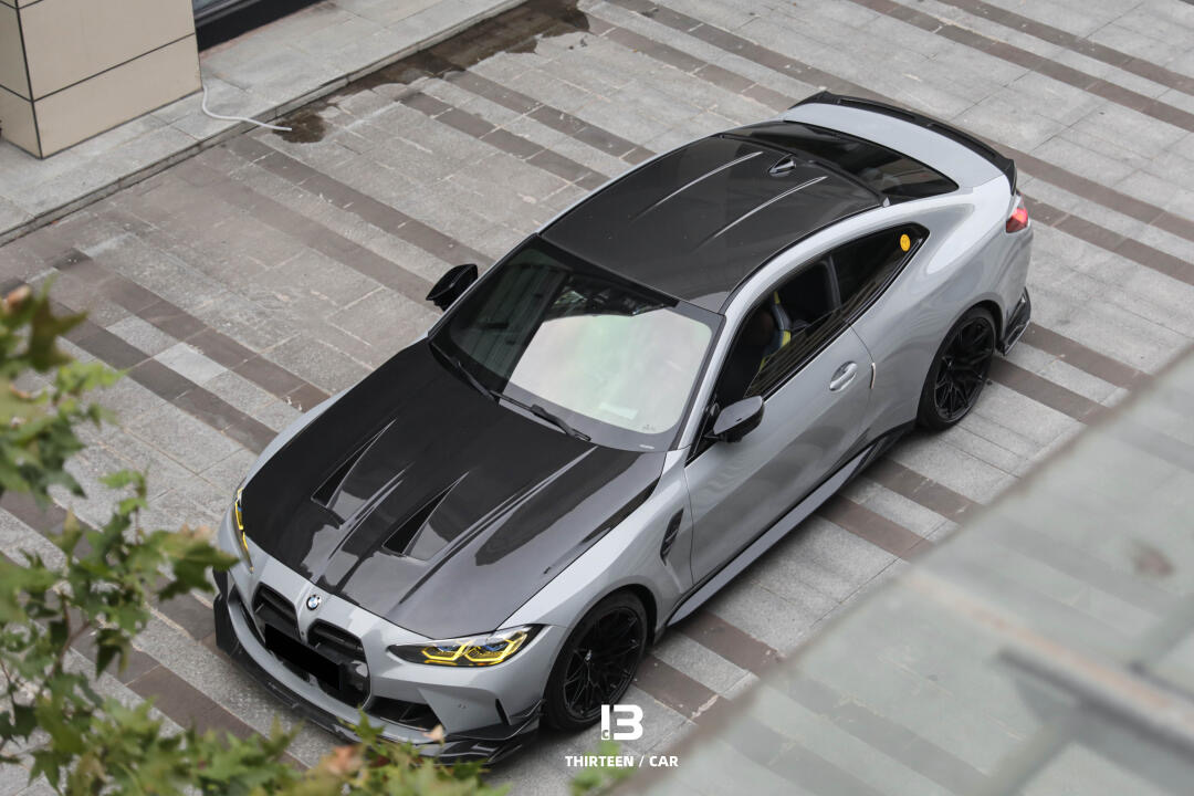 BMW G80 M3/G82 M4 AP Style Vented Dry Carbon Hood - styling view