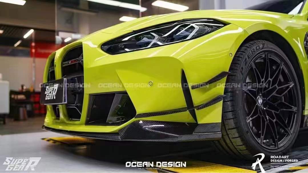 BMW G80 M3/G82 M4 AC Style Dry Carbon Lip and Canards - styling view