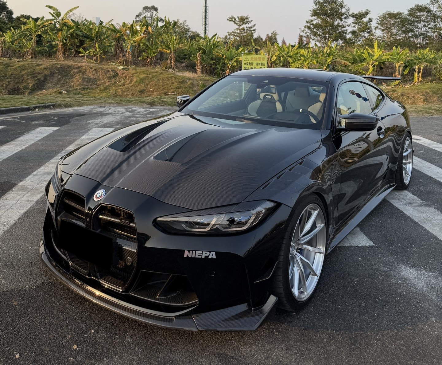 BMW G80 M3/G82 M4 AP Style Vented Dry Carbon Hood - styling view