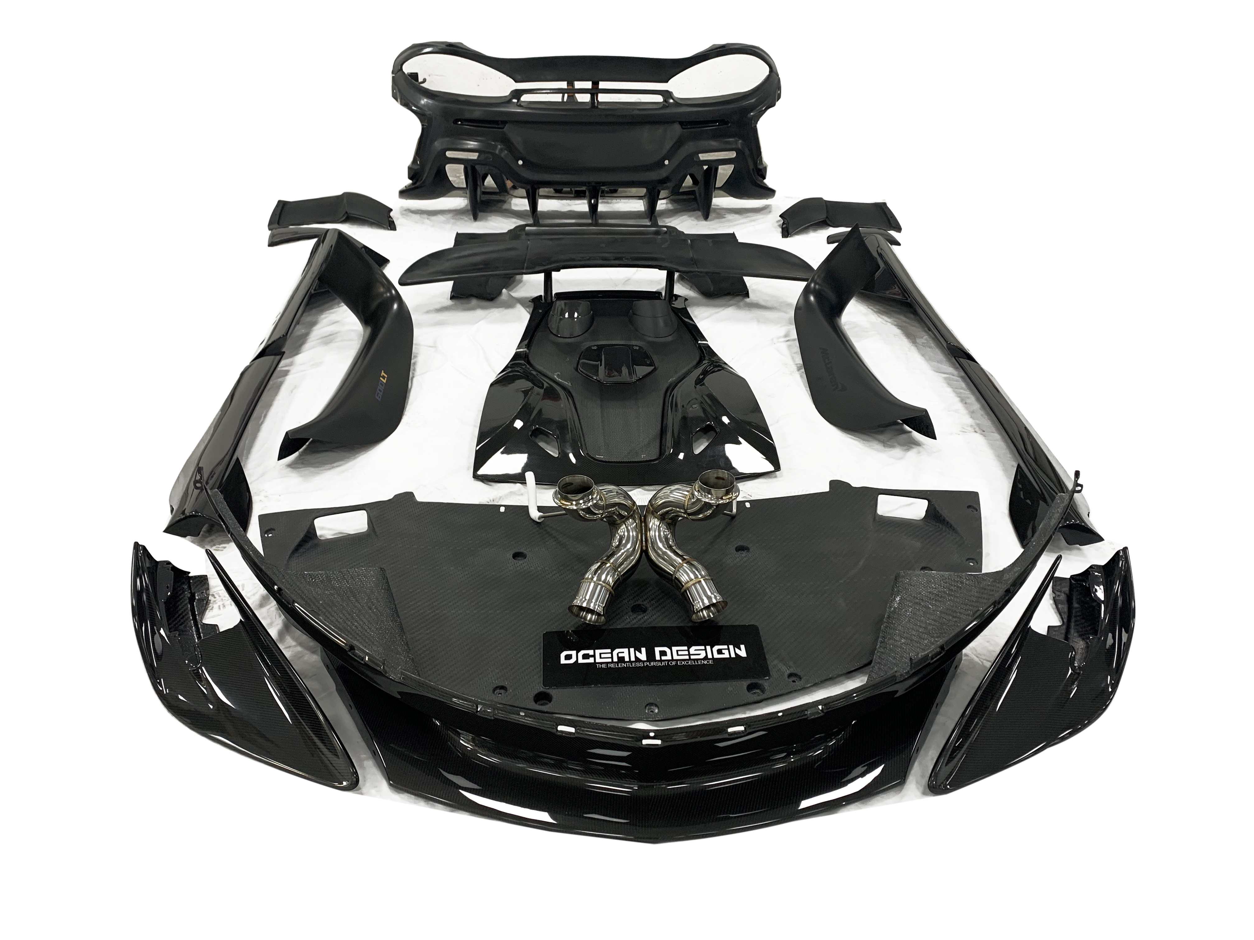 McLaren 540C / 570S to 600LT Style Carbon Fiber Conversion Kit - styling reference for Complete Kit (Door Sill Parts Not Included)