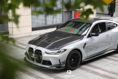 BMW G80 M3/G82 M4 AP Style Vented Dry Carbon Hood - styling view