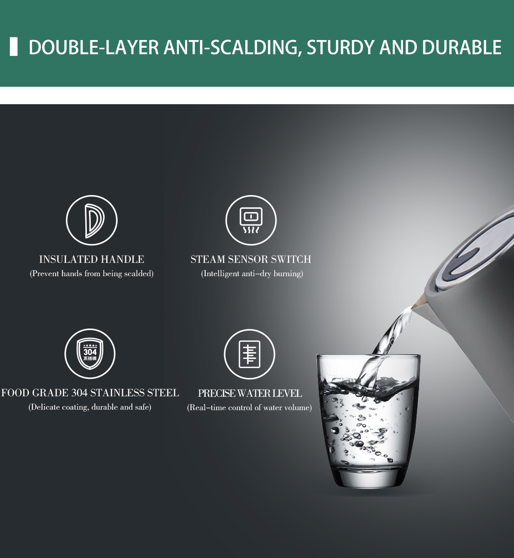 COTELL AQ-560 1L stainless steel hotel kettle with STRIX safety and dual-angle lid design