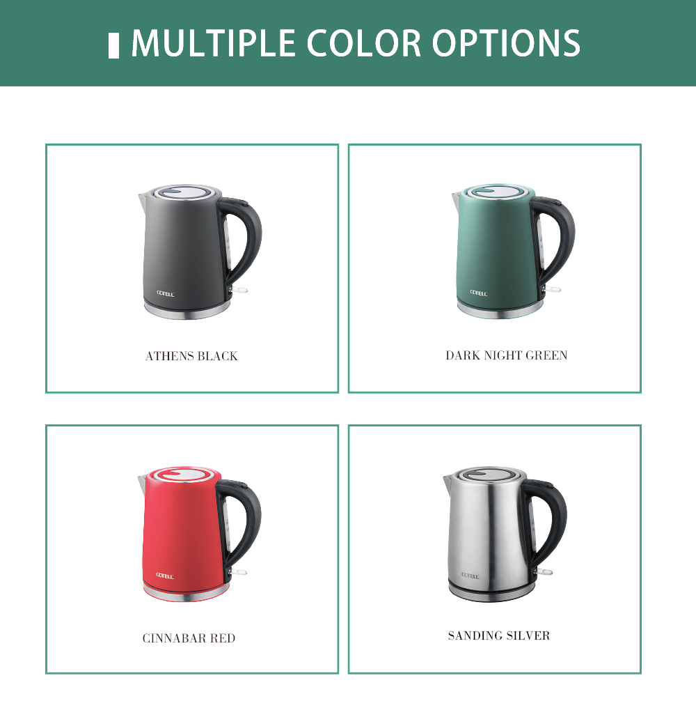 COTELL AQ-560 1L stainless steel hotel kettle with STRIX safety and dual-angle lid design