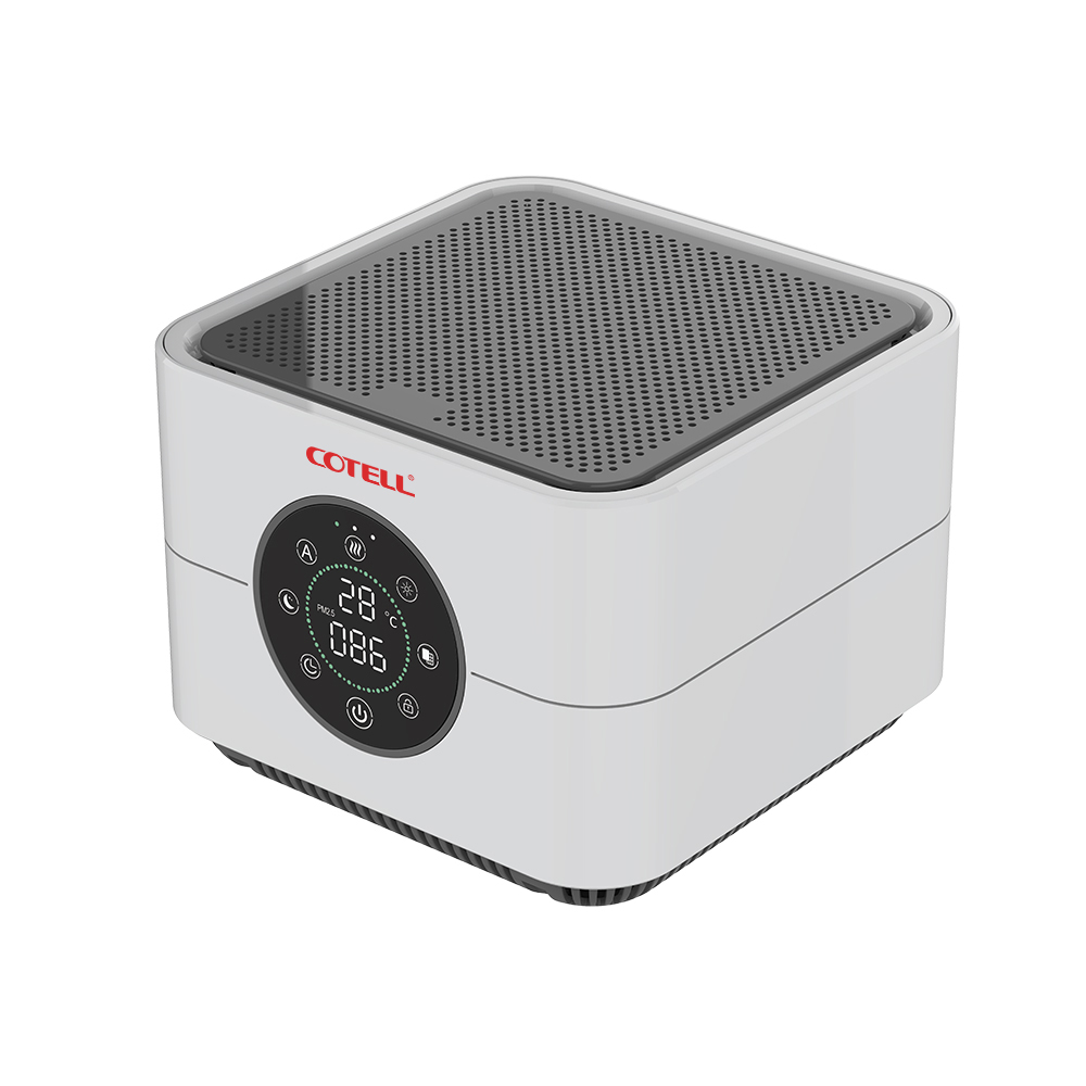 Compact CTAT-070 desktop and in-vehicle air purifier by COTELL — ideal for workstations, reception areas, and transport applications.