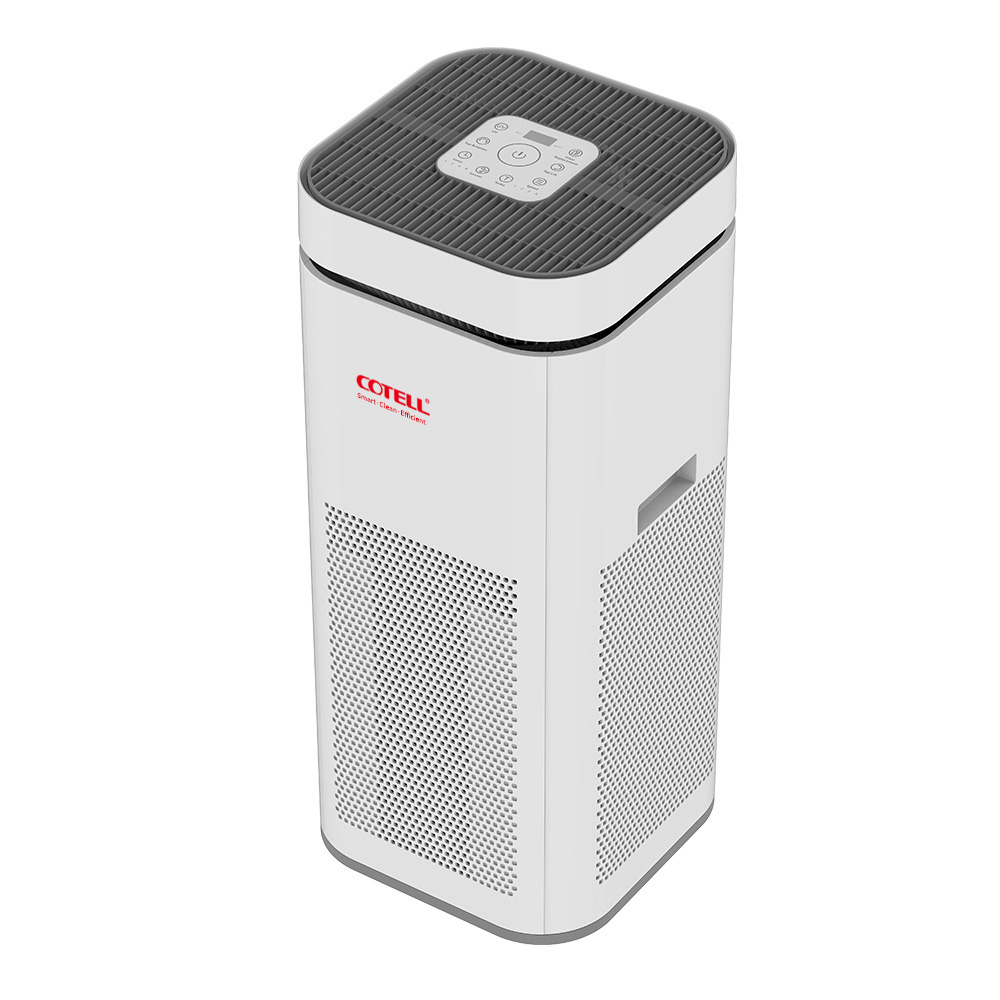 COTELL CTAT-600 upright air purifier with caster wheels — mobile solution for conference rooms, clinics, and open-plan offices.
