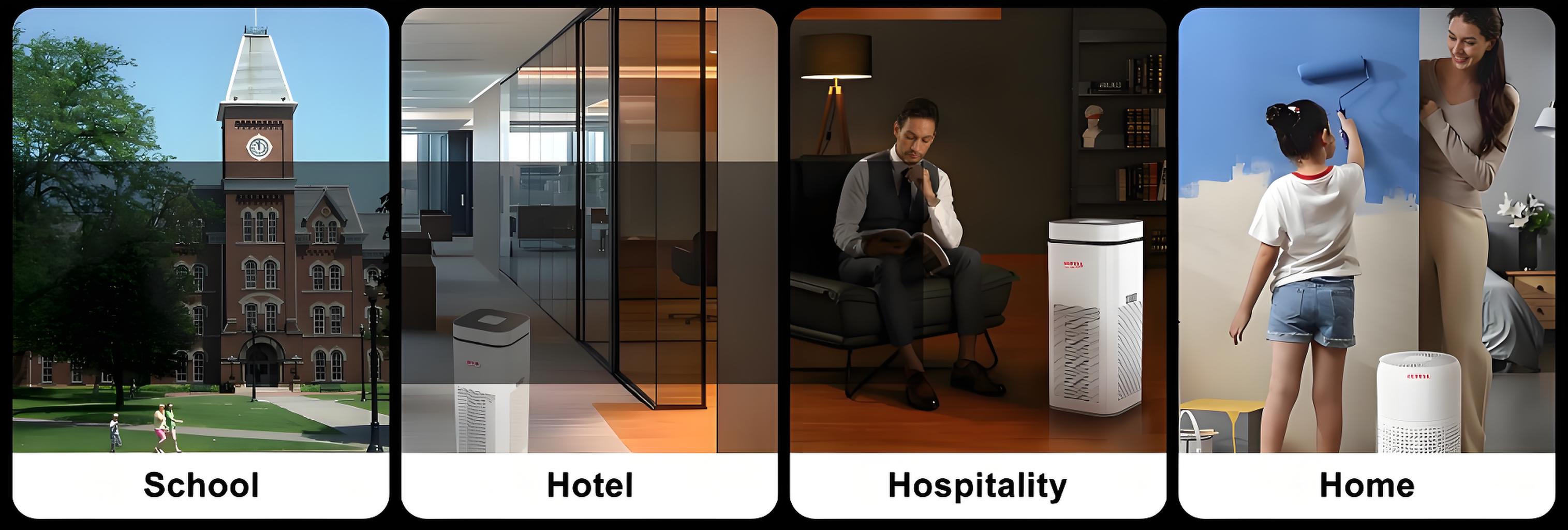 All-in-one commercial air purifier for hotels, offices, and other professional environments — engineered for consistent clean air delivery across all spaces.