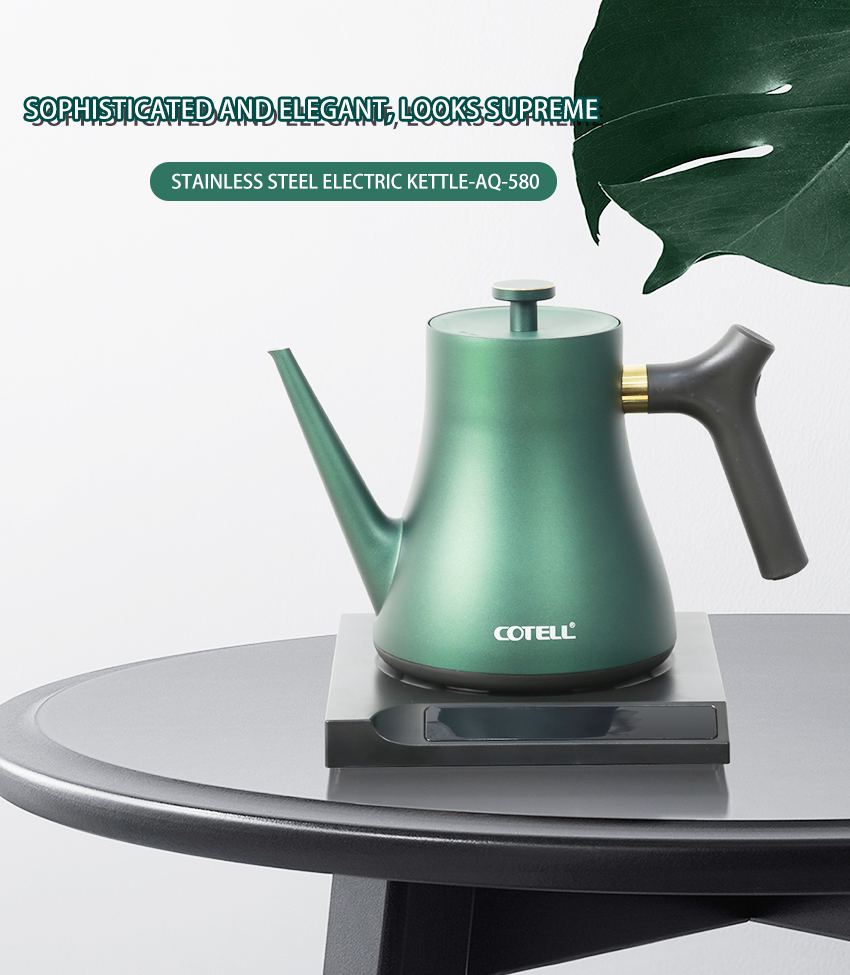 COTELL AQ-580 green gooseneck smart kettle with digital temperature control base