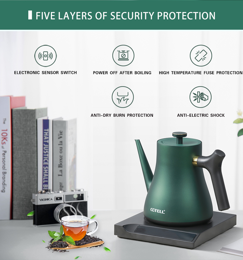 COTELL AQ-580 green gooseneck smart kettle with digital temperature control base