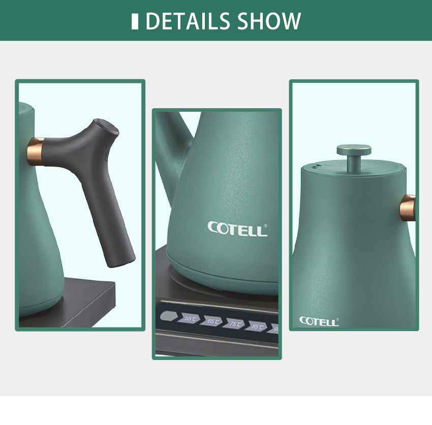 COTELL AQ-580 green gooseneck smart kettle with digital temperature control base