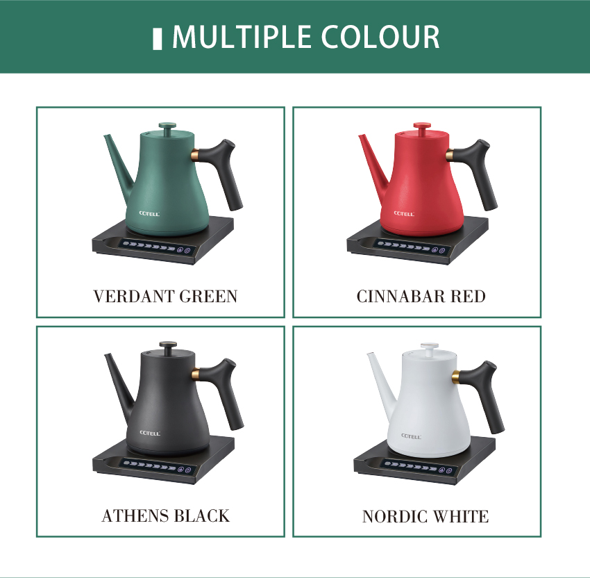 COTELL AQ-580 green gooseneck smart kettle with digital temperature control base