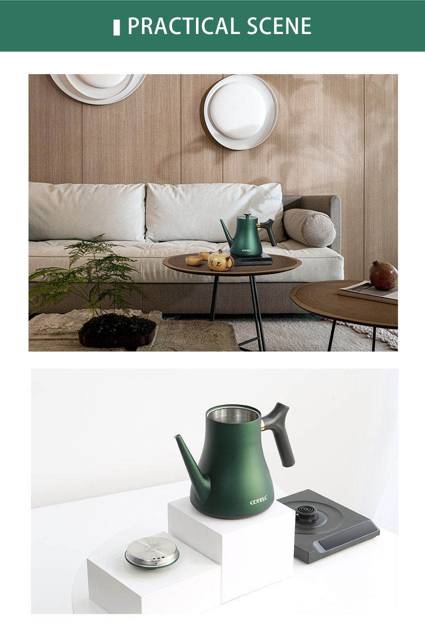 COTELL AQ-580 green gooseneck smart kettle with digital temperature control base