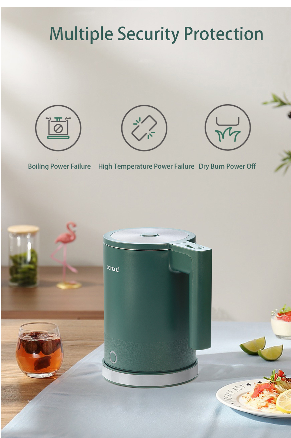 COTELL AQ-592 1.2L hotel electric kettle with STRIX thermostat and stainless steel inner