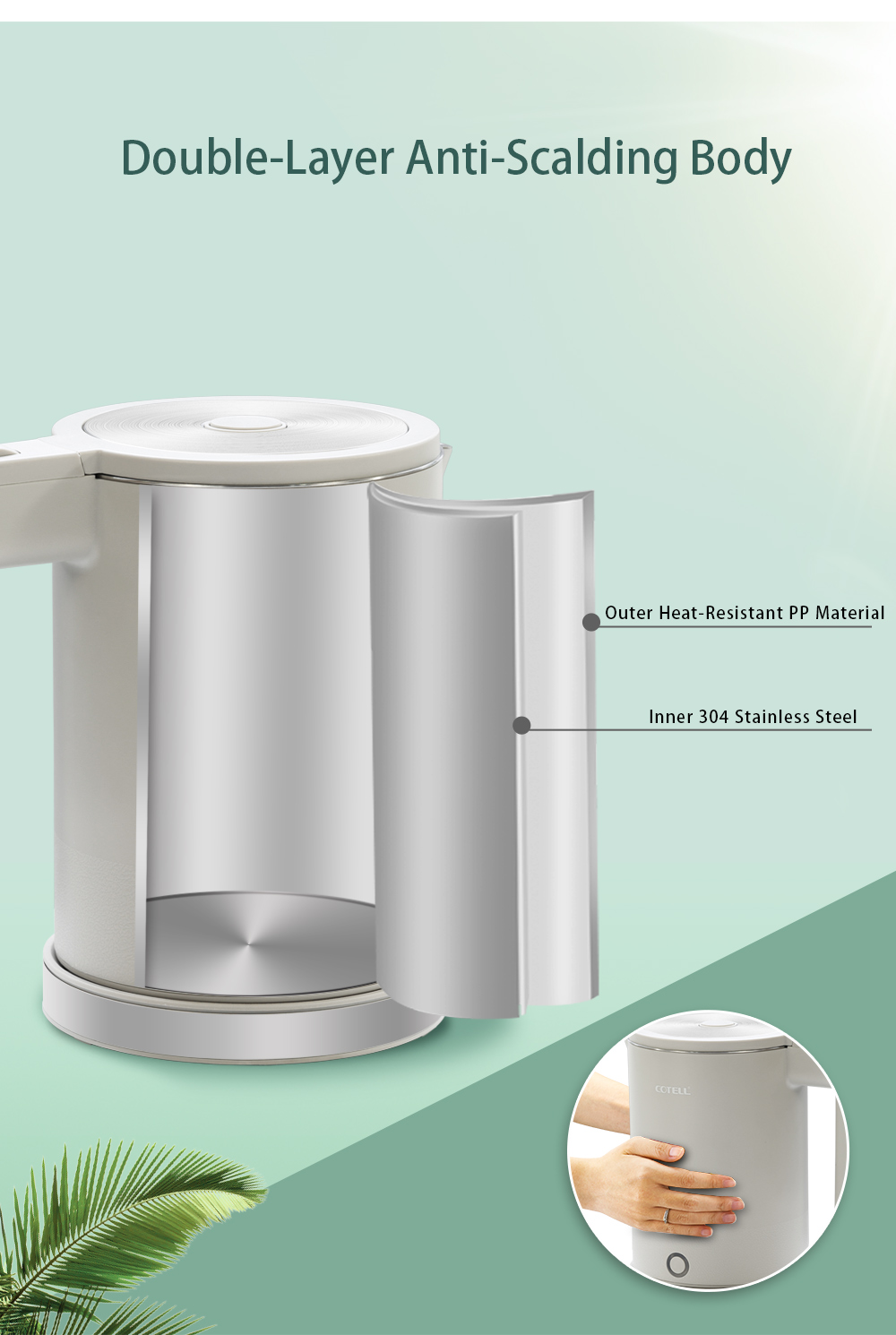 COTELL AQ-592 1.2L hotel electric kettle with STRIX thermostat and stainless steel inner