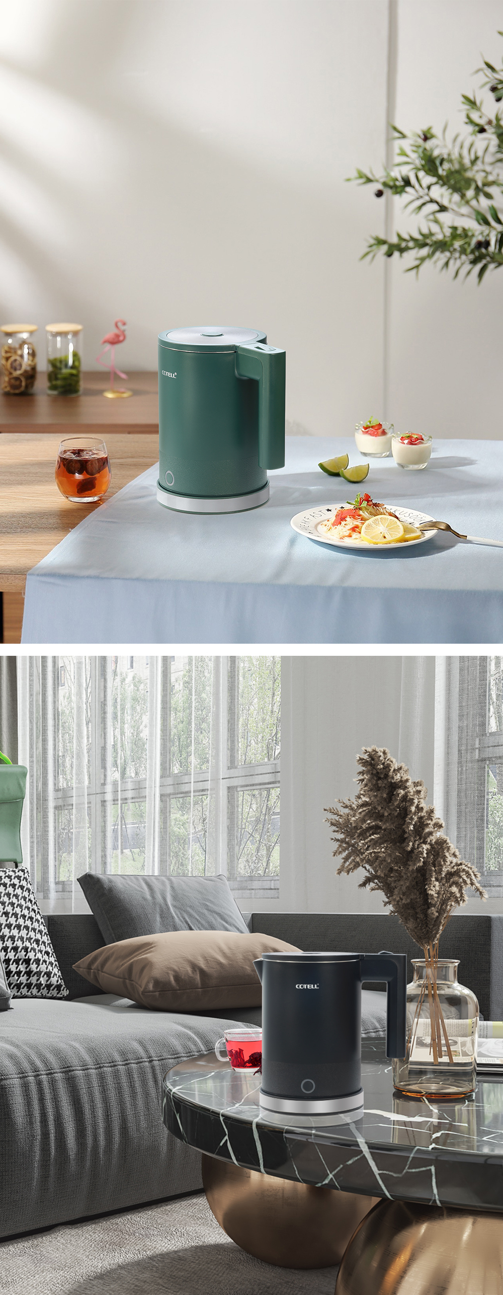 COTELL AQ-592 1.2L hotel electric kettle with STRIX thermostat and stainless steel inner