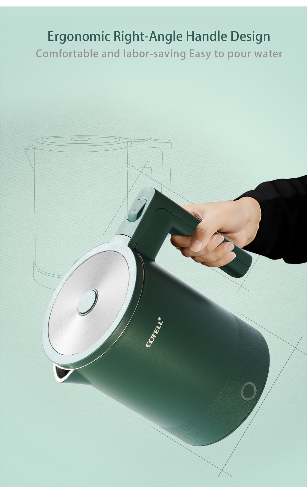 COTELL AQ-592 1.2L hotel electric kettle with STRIX thermostat and stainless steel inner