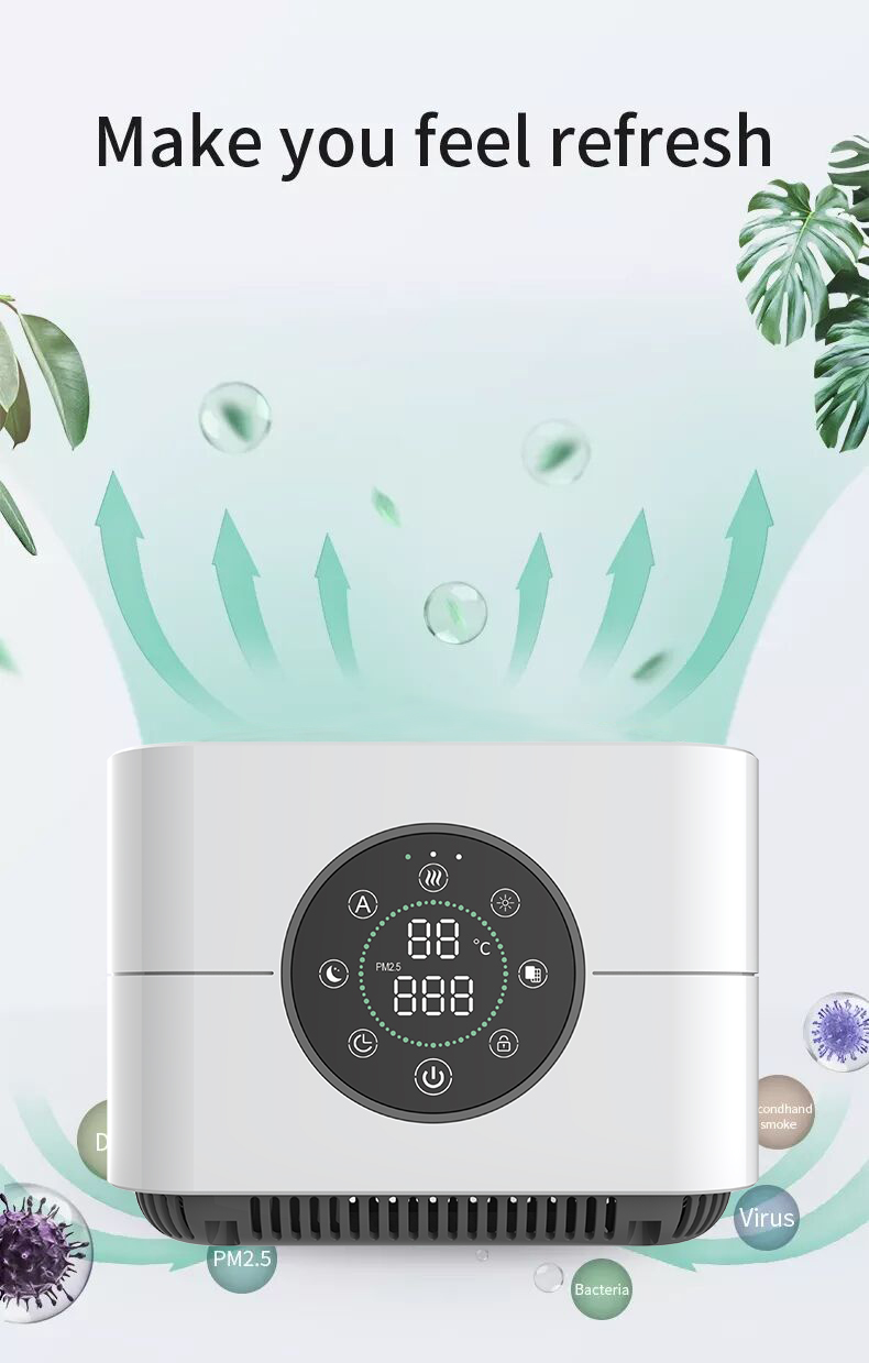 CTAT-070 compact desktop air purifier with child lock, PM2.5 display, and smart features