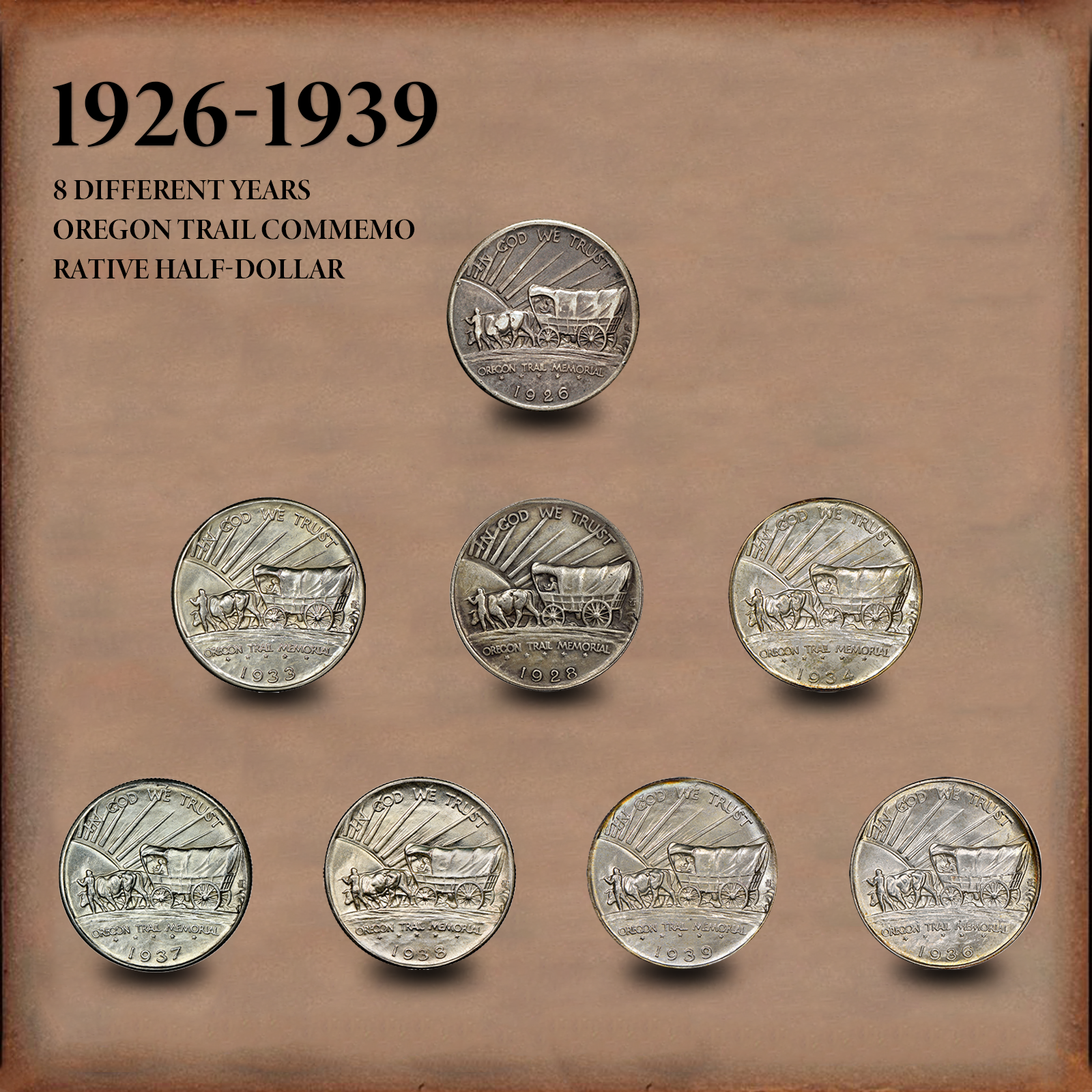 [Complete Set]1926-1939 Oregon Trail Commemorative Half-Dollar