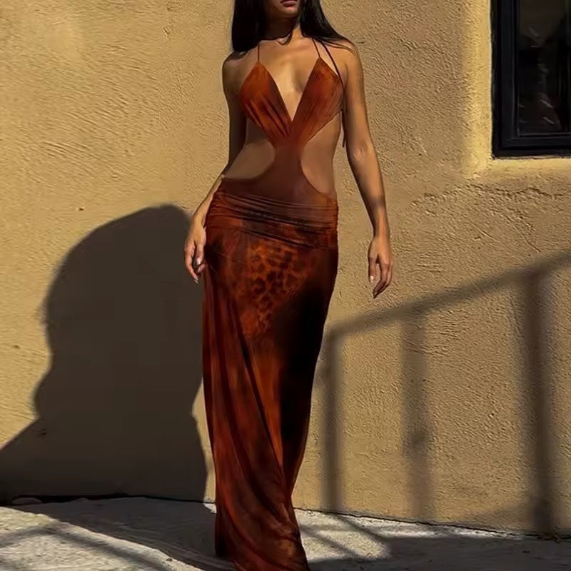 Halter Neck Cut Out Bodycon Spaghetti Strap Maxi Dress