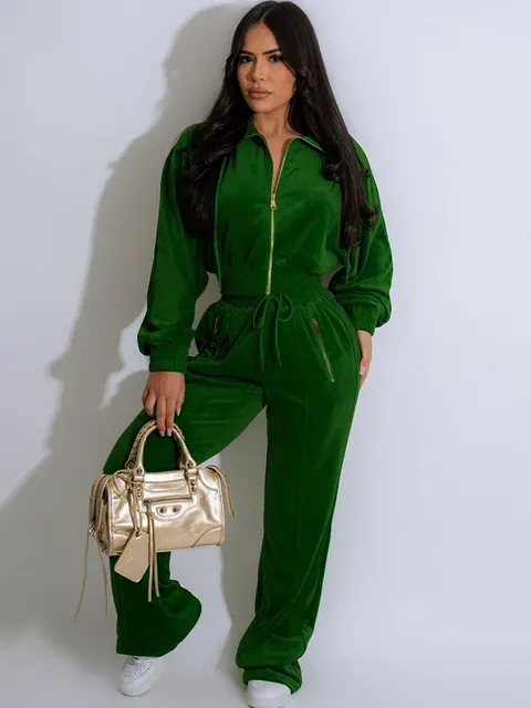 Casual Tracksuits Zipper Long Sleeve Jacket Top and Sweatspants Tracksuit Set