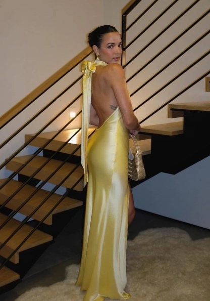 Draping Scoop Neck Halter Formal Maxi Dress